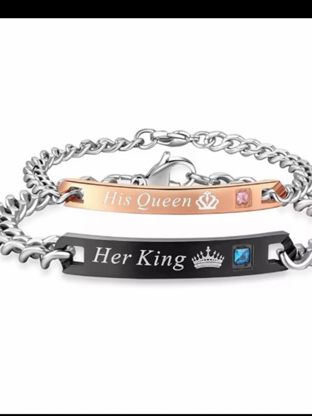 His Queen & Her King Couples Bracelet Set - Rose Gold and Black